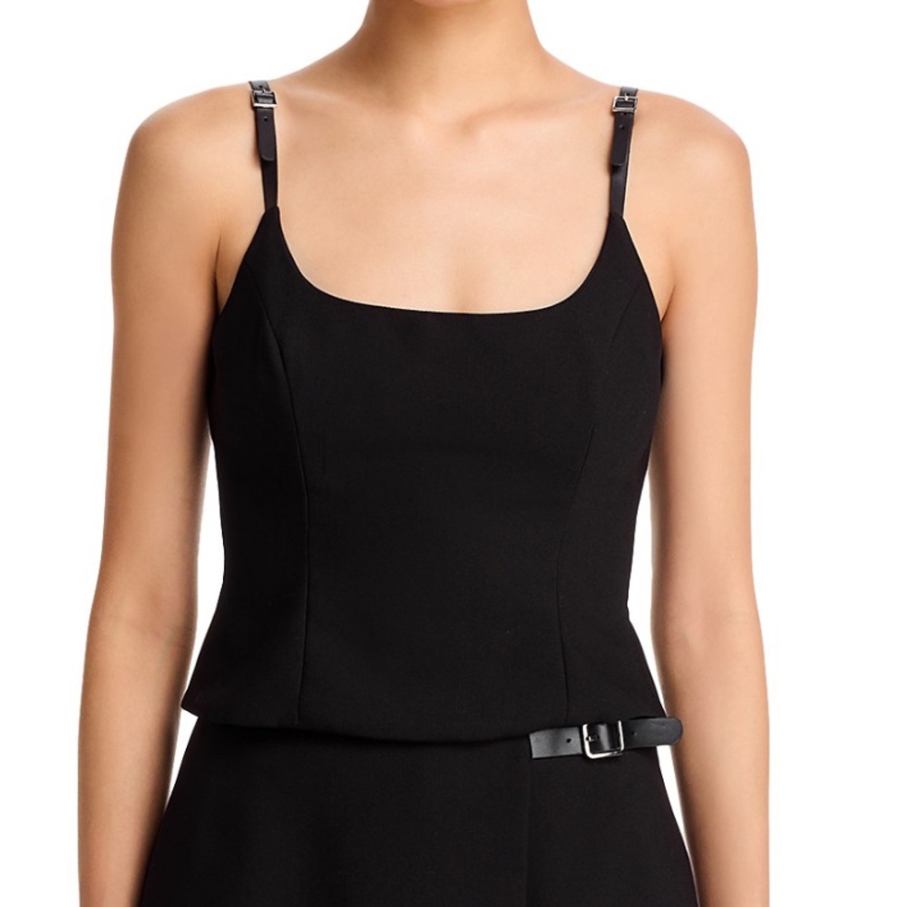 Aqua Black Going Out Top with Buckle Straps and Peplum shape